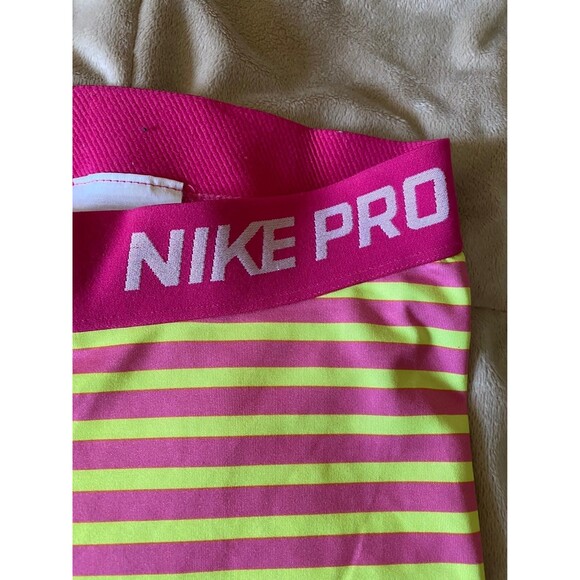 Nike Pro Dri-fit cropped Pink Yellow Striped compression leggings size Small S - Picture 5 of 6